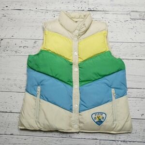 Old Navy Vest Womens Large Cream Chevron Colorblock Quilted Puffer Aspen Patch‎